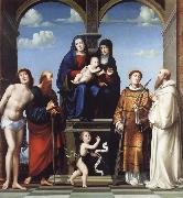 Francesco Francia, The Virgin and Child and Saint Anne Enthroned with Saints Sebstian,Paul,John,Lawrence and Benedict